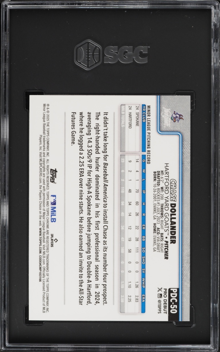 2025 Topps Chrome Pro Debut Green Wave Refractor Chase Dollander PROSPECT /99 #PDC50 SGC 9 MINT