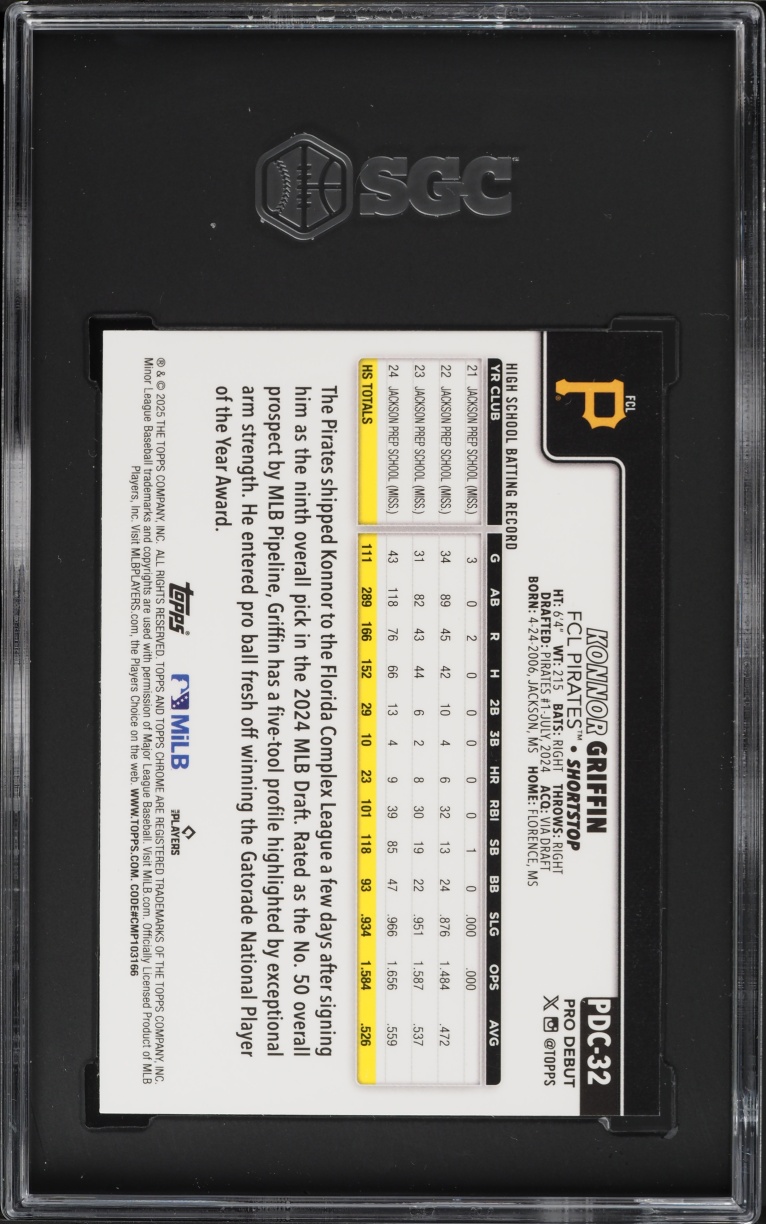 2025 Topps Chrome Pro Debut Purple Refractor Konnor Griffin /125 #PDC-32 SGC 9.5 MINT+