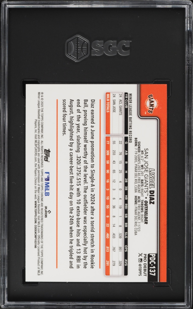 2025 Topps Chrome Pro Debut Aqua Refractor  Lisbel Diaz /75 #PDC-137 SGC 10 GEM MINT