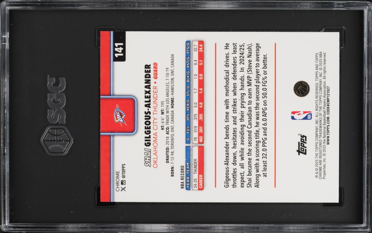 2025 Topps Chrome Green Raywave Refractor Shai Gilgeous-Alexander /99 #141 SGC 9 MINT