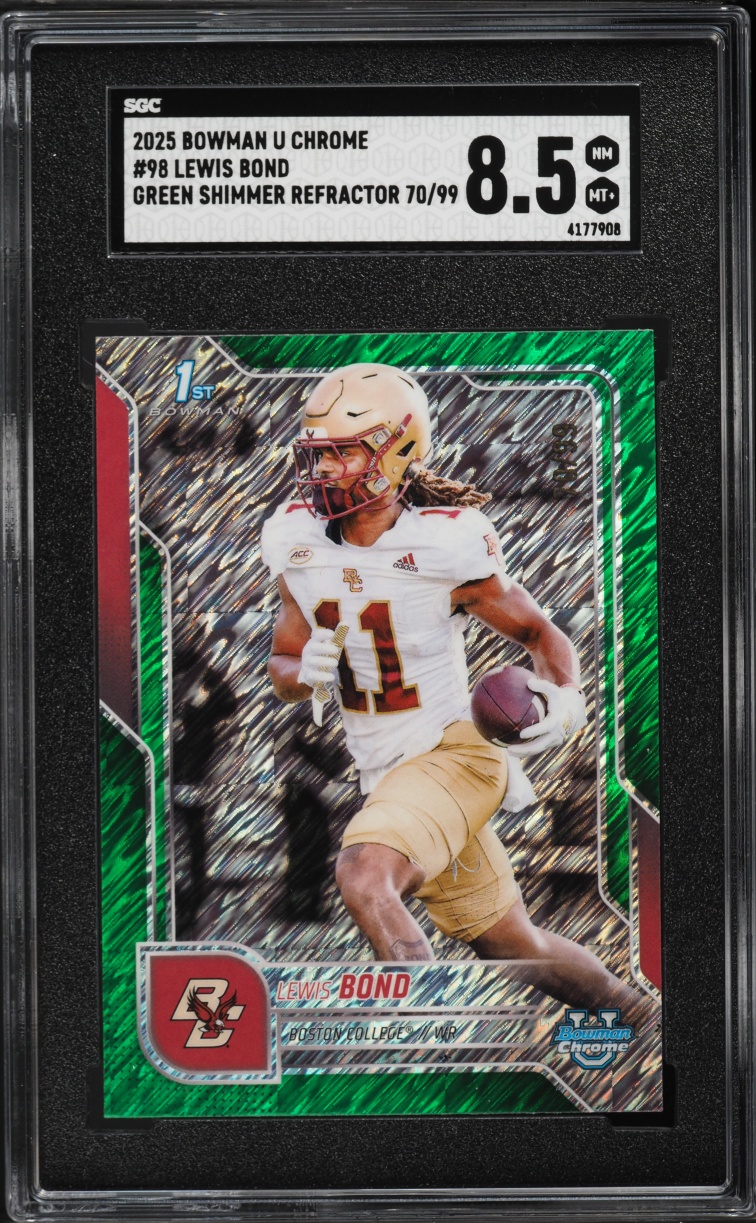 2025 Bowman Chrome University Green Shimmer Refractor Lewis Bond ROOKIE /99 #98 SGC 8.5 NM-MT+