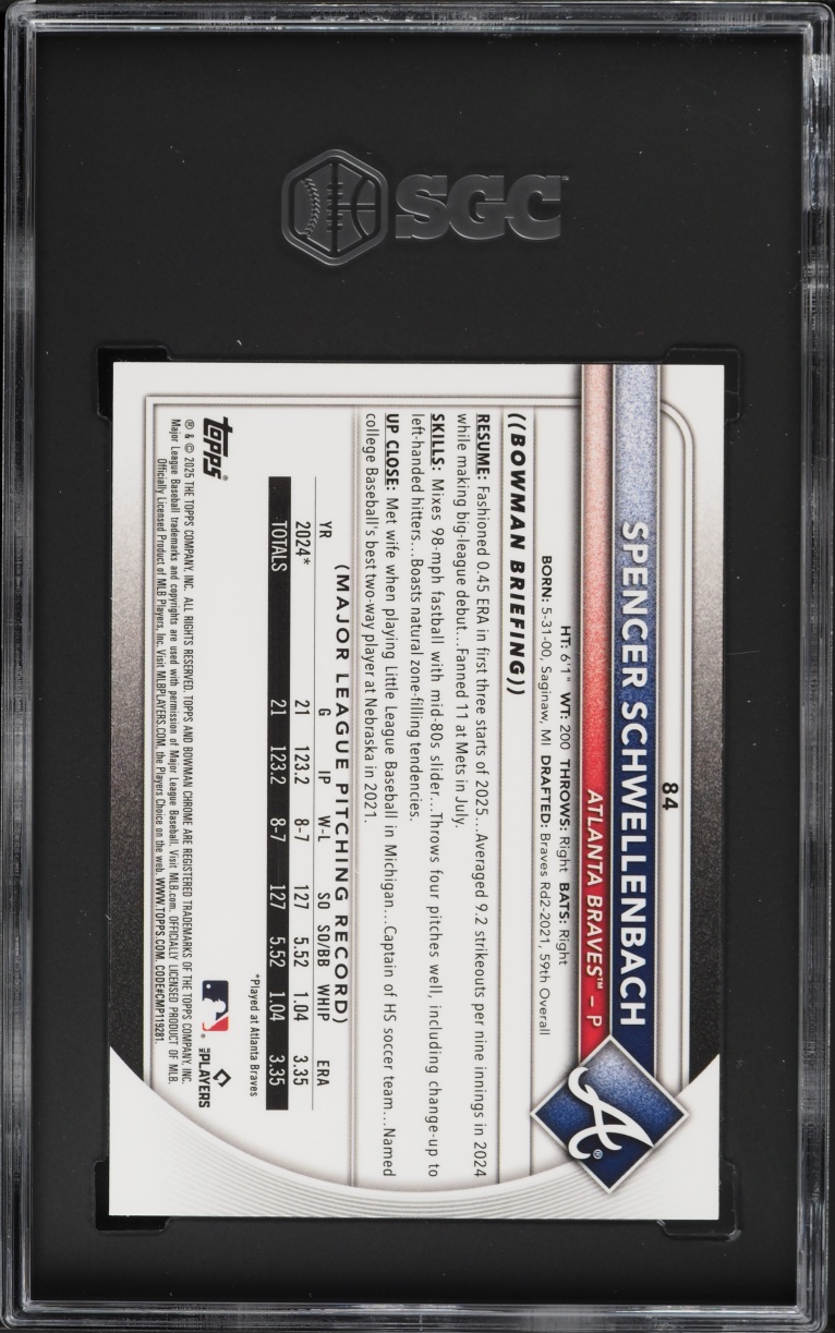 2025 Bowman Chrome Red Redemption Spencer Schwellenbach ROOKIE #84 SGC 10 GEM MINT