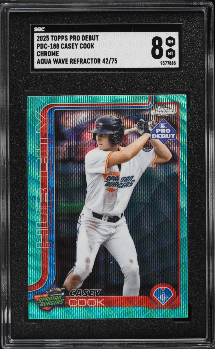 2025 Topps Chrome Pro Debut Aqua Wave Refractor Casey Cook PROSPECT /75 #PDC-188 SGC 8 NM-MT