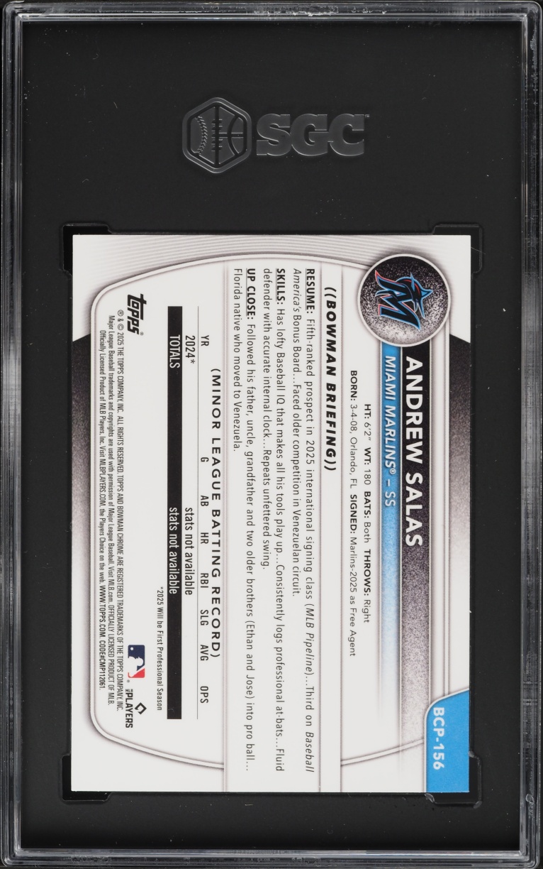 2025 Bowman Chrome Purple Geometric Refractor Andrew Salas PROSPECT /250 #BCP-156 SGC 10 GEM