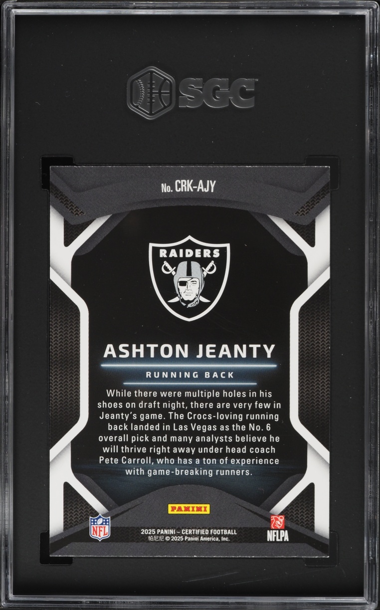 2025 Panini Certified Ashton Jeanty ROOKIE #CRK-AJY SGC 9.5 MINT+