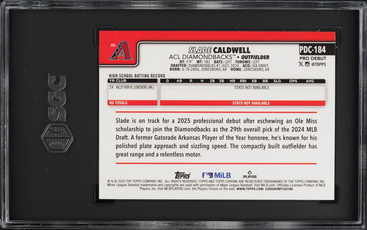 2025 Topps Chrome Pro Debut Green Refractor Slade Caldwell PROSPECT /99 #PDC-184 SGC 9 MINT