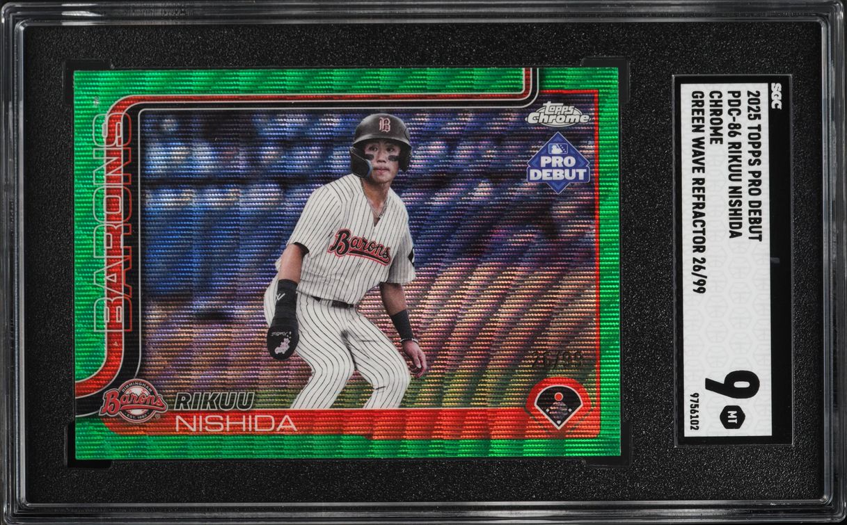 2025 Topps Chrome Pro Debut Green Wave Refractor Rikuu Nishida PROSPECT /99 #PDC-86 SGC 9 MINT