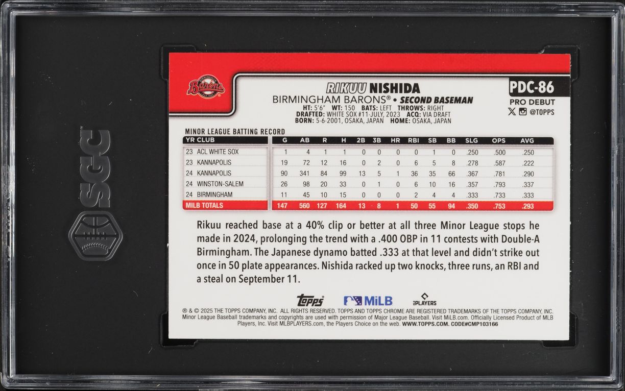 2025 Topps Chrome Pro Debut Green Wave Refractor Rikuu Nishida PROSPECT /99 #PDC-86 SGC 9 MINT