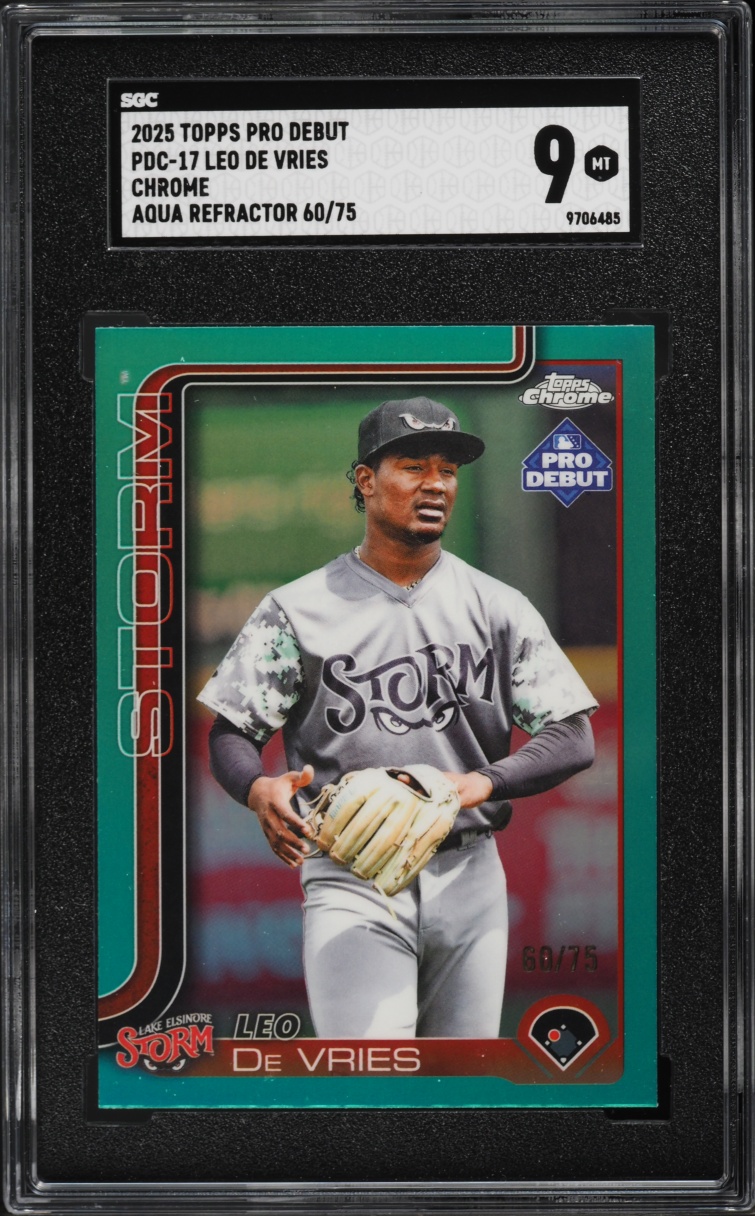 2025 Topps Chrome Pro Debut Aqua Refractor Leo De Vries /75 #PDC-17 SGC 9 MINT