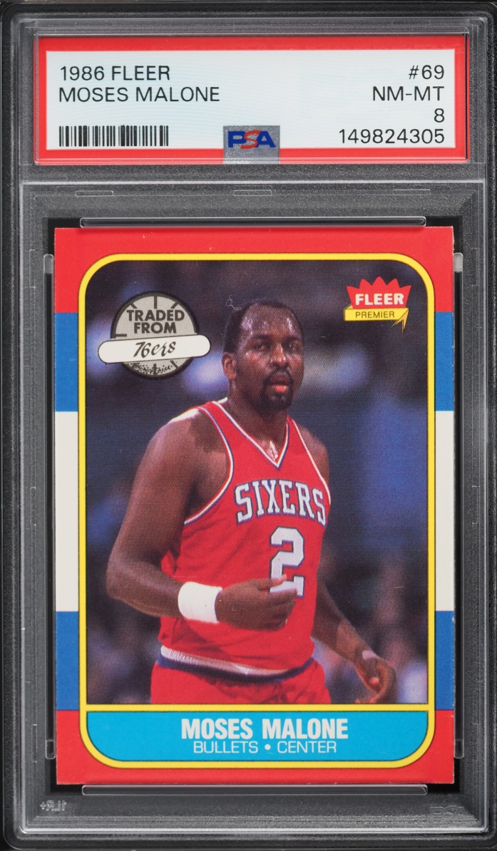 1986 Fleer Basketball Moses Malone #69 PSA 8 NM-MT