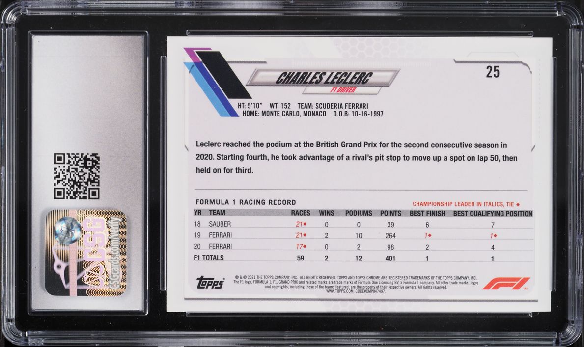 2021 Topps Chrome Formula 1 F1 Black & White RayWave Refractor Charles Leclerc #25 CSG 10
