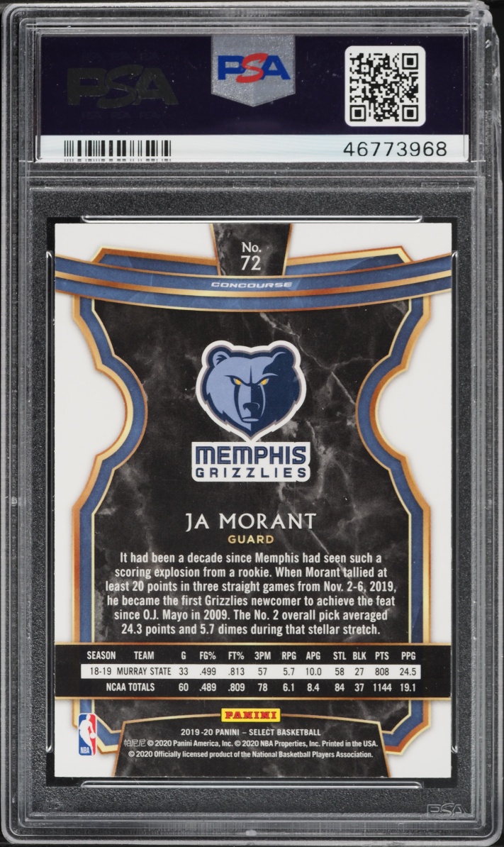 2019 Select Concourse Ja Morant ROOKIE #72 PSA 10 GEM MINT