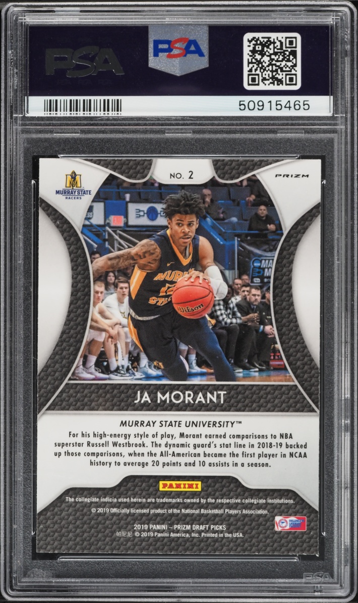 2019 Panini Prizm Draft Picks Silver Ja Morant ROOKIE #2 PSA 9 MINT