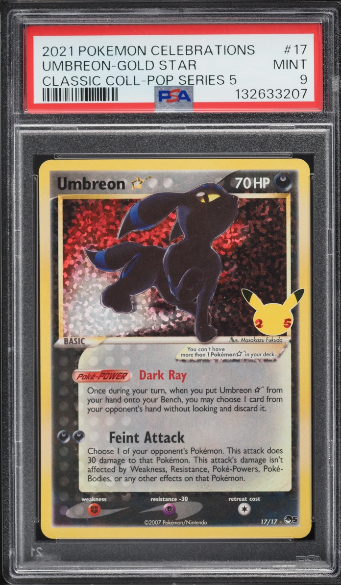 2021 Pokemon Sword & Shield Celebrations Pop Series 5 Holo Umbreon Gold Star #17 PSA 9 MINT
