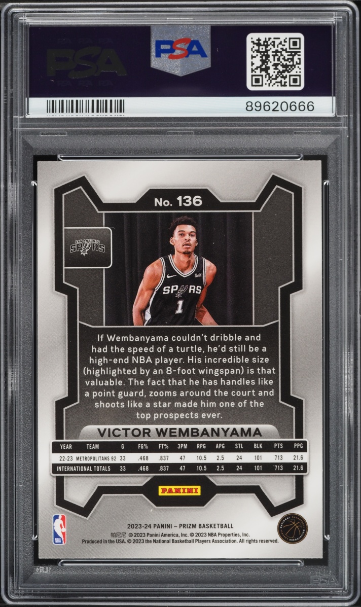 2023 Panini Prizm Victor Wembanyama ROOKIE #136 PSA 10 GEM MINT