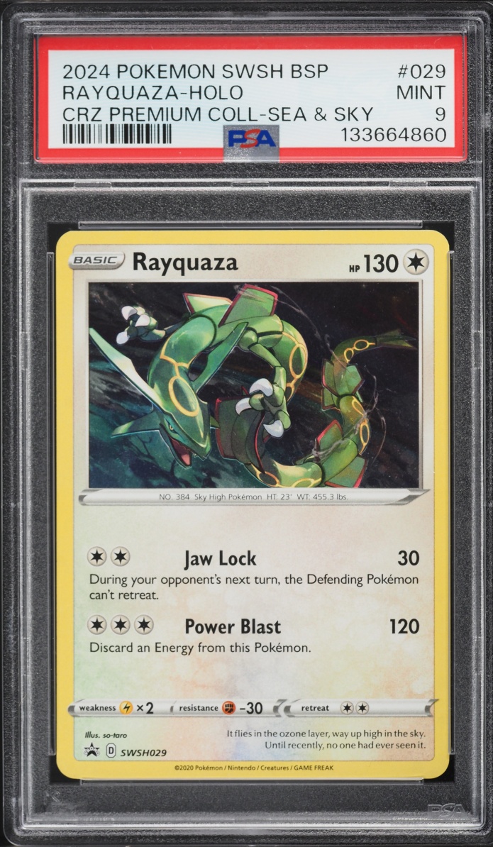 2024 Pokemon Sword & Shield Promo Premium Sea & Sky Holo Rayquaza #29 PSA 9 MINT