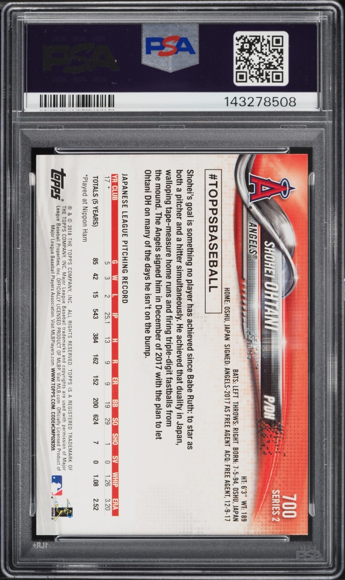 2018 Topps Pitching Shohei Ohtani ROOKIE #700 PSA 10 GEM MINT