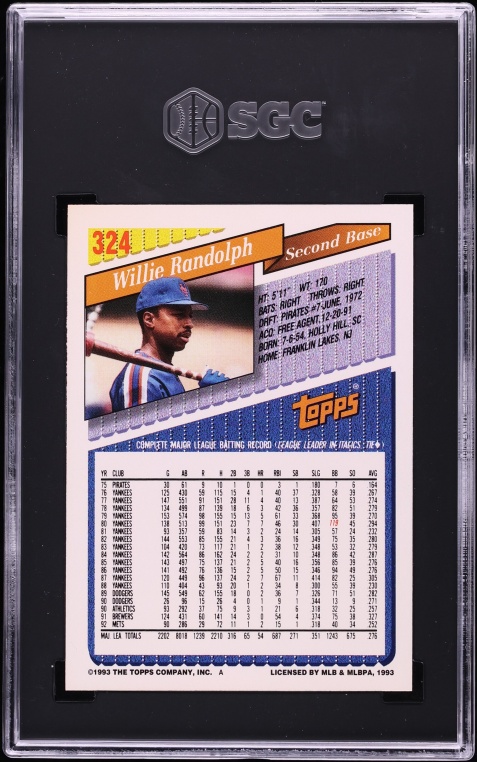 1993 Topps Gold Willie Randolph #324 SGC 9.5 MINT+