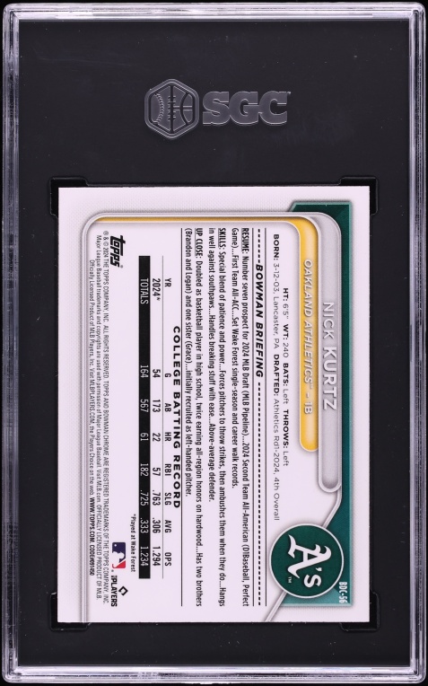 2024 Bowman Chrome Draft Nick Kurtz PROSPECT #BDC-56 SGC 10 GEM MINT
