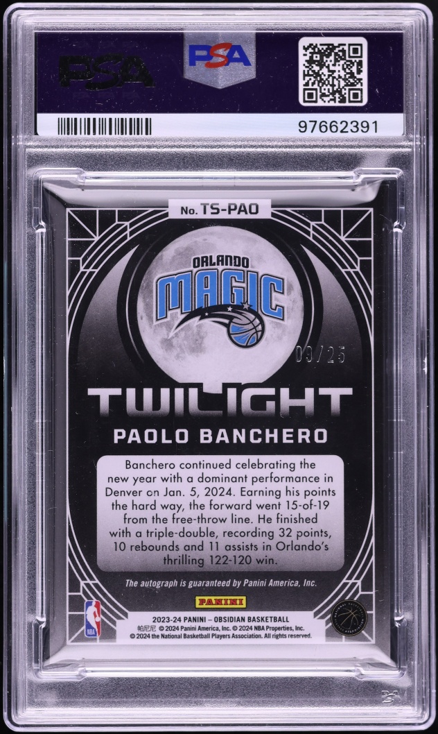 2023 Panini Obsidian Twilight EE Green Paolo Banchero AUTO /25 #TSPAO PSA 9 MINT