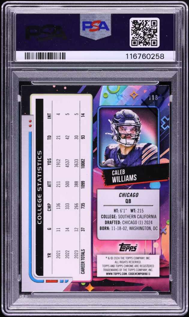 2024 Topps Chrome Cosmic Green Space Dust Caleb Williams ROOKIE /75 #118 PSA 10 GEM MINT