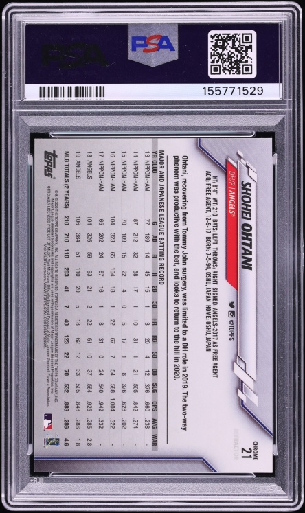 2020 Topps Chrome Negative Refractor Shohei Ohtani #21 PSA 10 GEM MINT