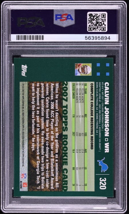 2007 Topps Football Calvin Johnson ROOKIE #320 PSA 9 MINT