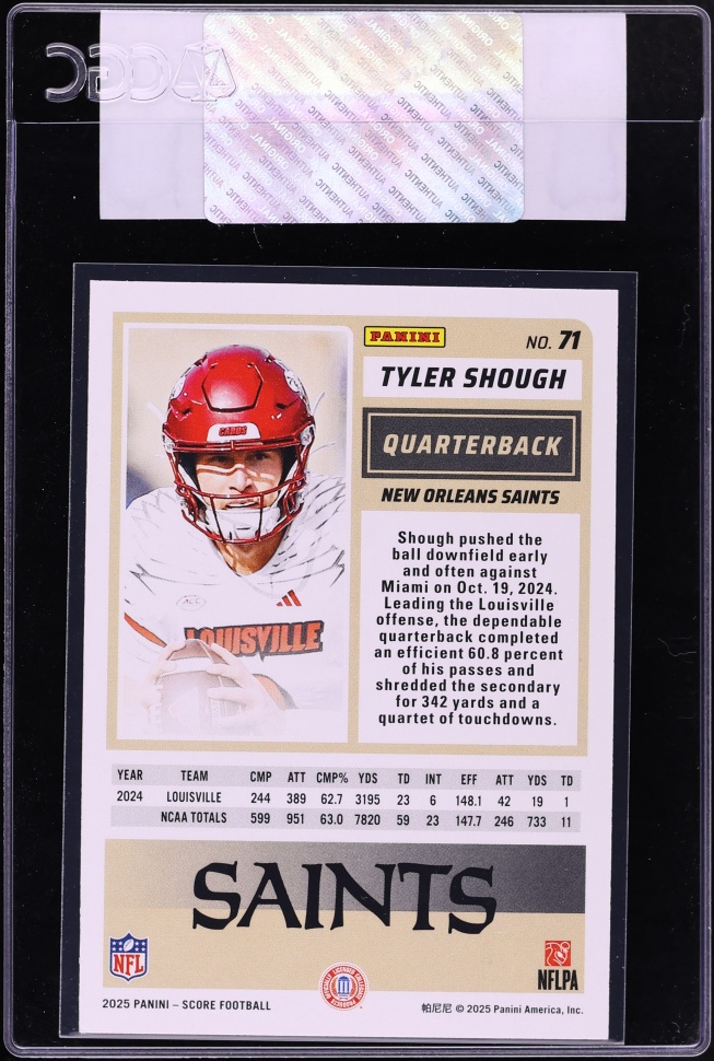 2025 Score Football Tyler Shough ROOKIE #71 CGC AUTH