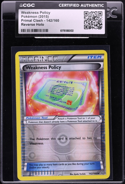 2015 Pokemon XY Primal Clash Reverse Holo Weakness Policy #142 CGC AUTH