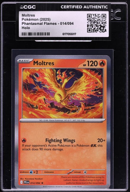 2025 Pokemon Mega Evolution Phantasmal Flames Holo Moltres #14 CGC AUTH