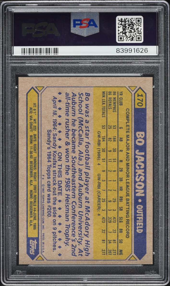 1987 Topps Future Stars Bo Jackson ROOKIE #170 PSA 8 NM-MT