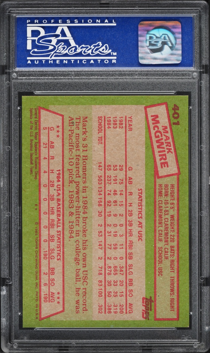 1985 Topps ´84 USA Baseball Team Mark McGwire ROOKIE #401 PSA 8 NM-MT