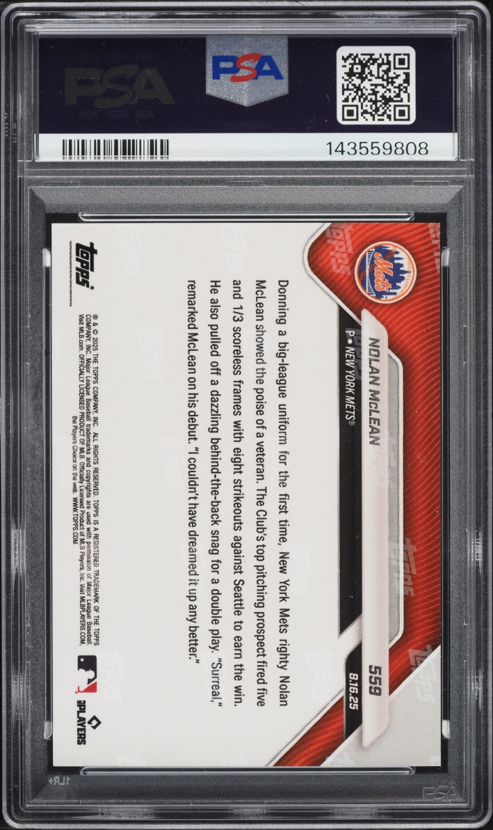 2025 Topps Now Gold Foil Nolan McLean 1/50 #559 PSA 9 MINT