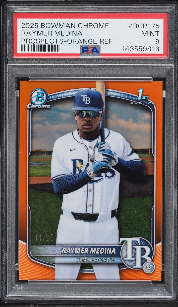 2025 Bowman Chrome Orange Refractor Raymer Medina PROSPECT AUTO /25 #BCP175 PSA 9 MINT