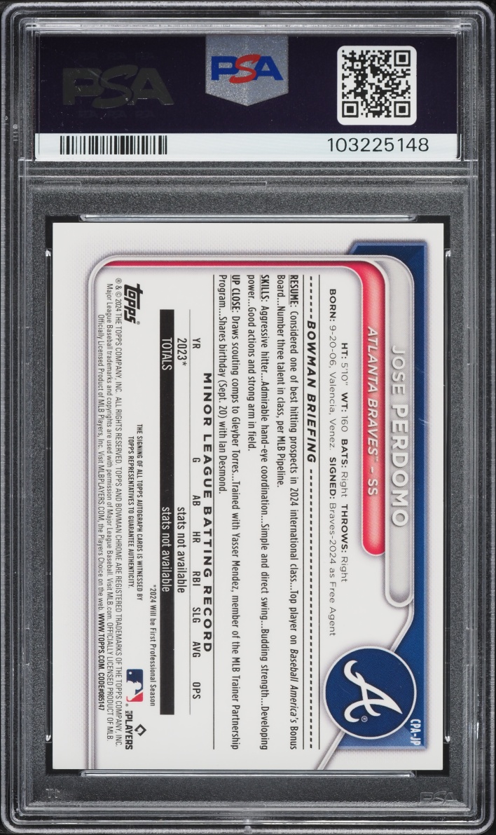 2024 Bowman Chrome Jose Perdomo PROSPECT AUTO #CPA-JP PSA 10 GEM MINT