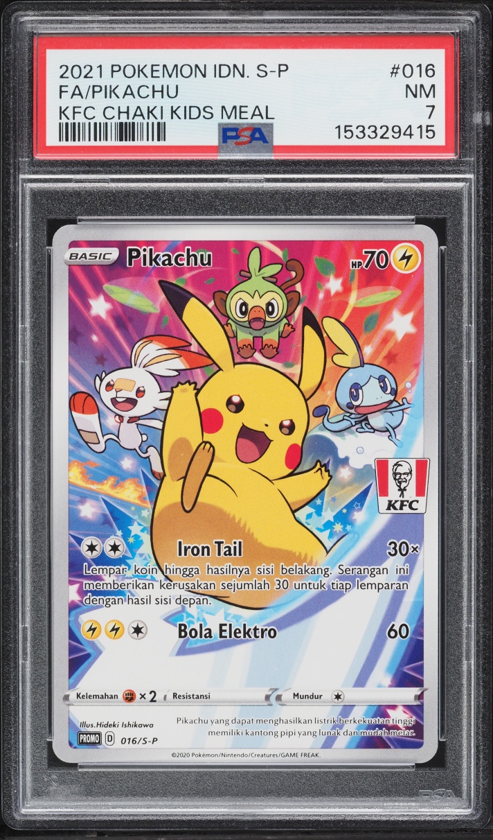 2021 Pokemon Indonesian Sword & Shield KFC Promo Full Art Pikachu #16 PSA 7 NRMT