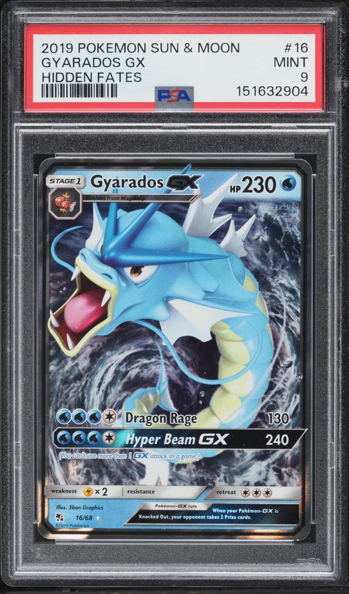 2019 Pokemon Sun & Moon Hidden Fates Holo Gyarados GX #16 PSA 9 MINT