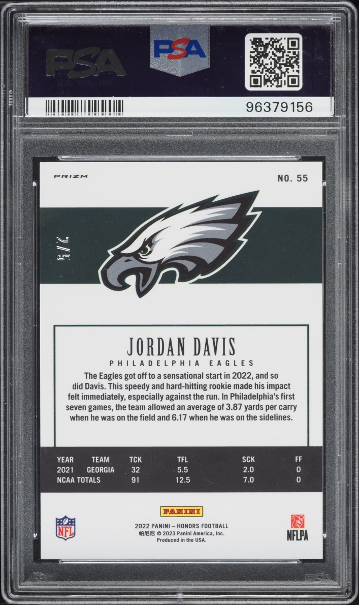 2022 Panini Honors Gold Jordan Davis ROOKIE /5 #55 PSA 10 GEM MINT