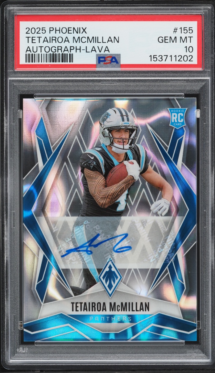 2025 Panini Phoenix Lava Tetairoa McMillan ROOKIE AUTO #155 PSA 10 GEM MINT