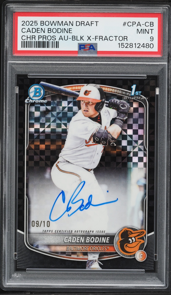 2025 Bowman Chrome Draft Black Xfractor Caden Bodine PROSPECT AUTO /10 #CPA-CB PSA 9 MINT