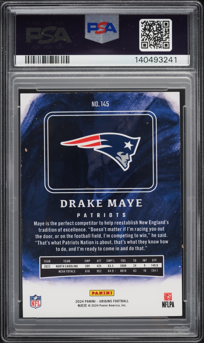2024 Panini Origins Blue Drake Maye ROOKIE /99 #145 PSA 8 NM-MT