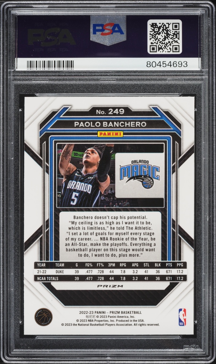 2022 Panini Prizm Red Ice Paolo Banchero ROOKIE #249 PSA 10 GEM MINT