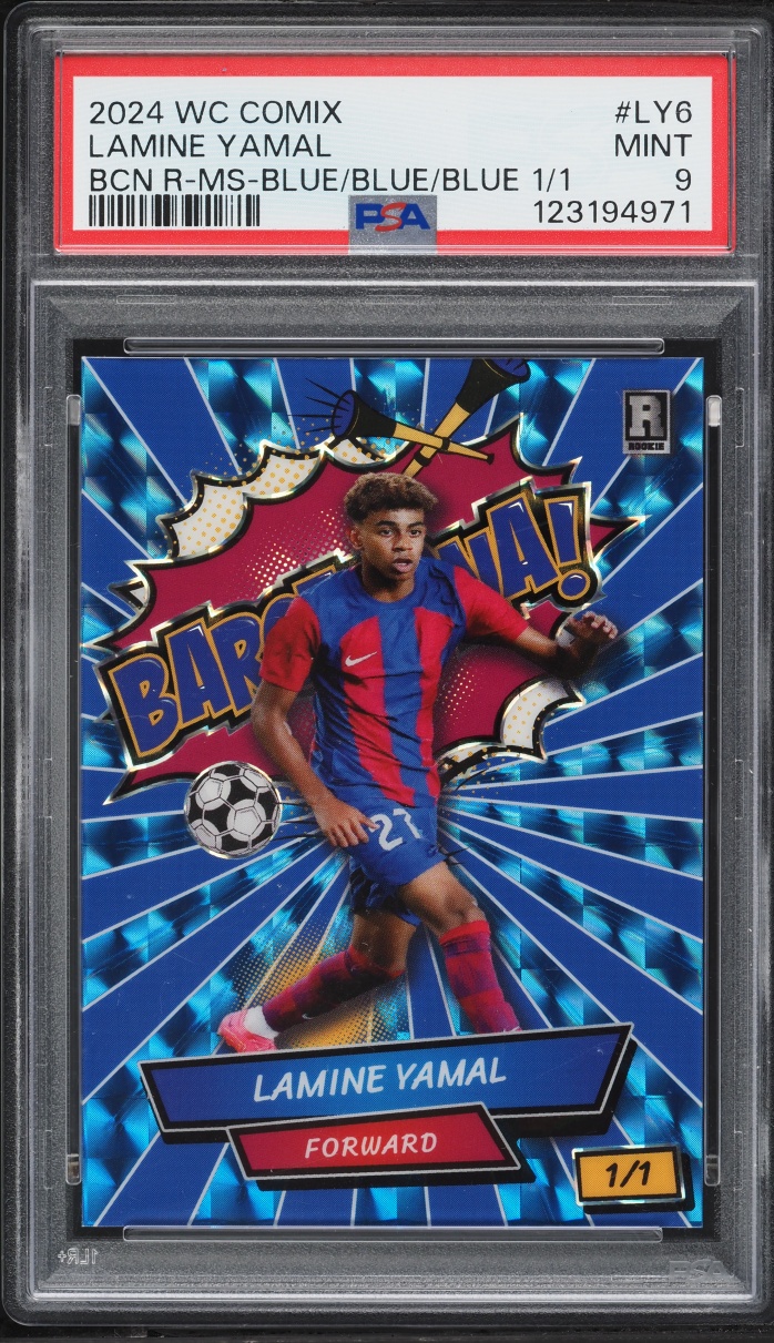 2024 Wild Card Comix Barcelona Masterpiece Blue Blue Blue Lamine Yamal ROOKIE 1/1 PSA 9 MINT