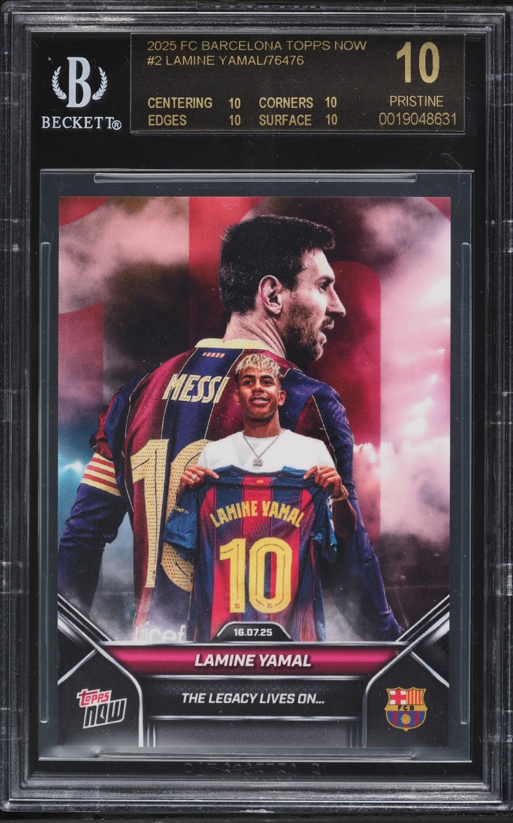 2025 Topps Now FC Barcelona Lamine Yamal w/ Lionel Messi #2 BGS 10 PRISTINE BLACK LABEL