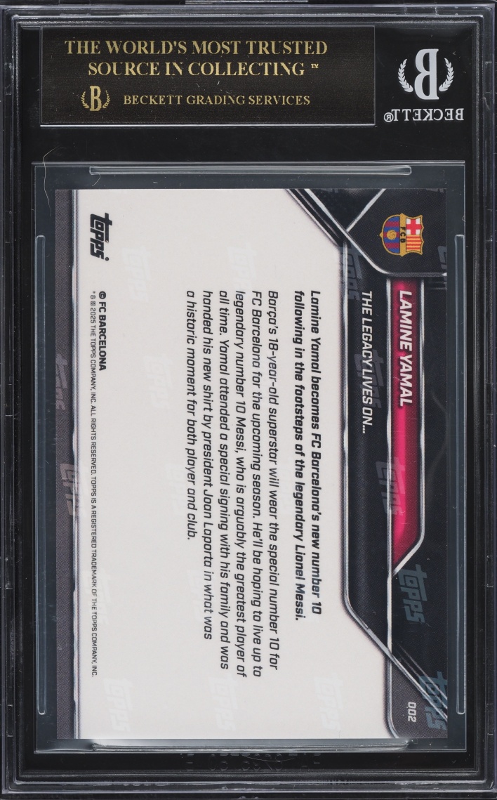 2025 Topps Now FC Barcelona Lamine Yamal w/ Lionel Messi #2 BGS 10 PRISTINE BLACK LABEL