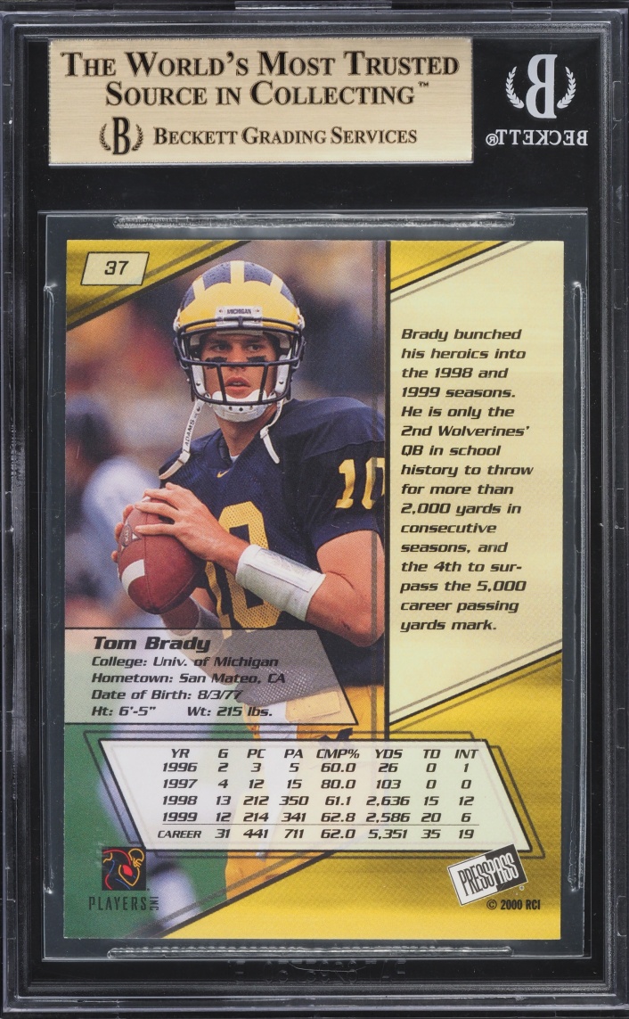 2000 Press Pass Tom Brady ROOKIE #37 BGS 9.5 GEM MINT