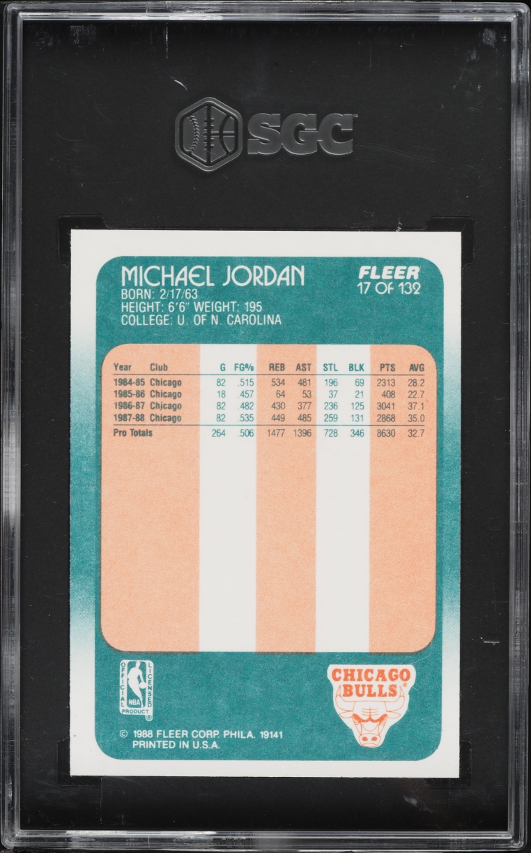 1988 Fleer Basketball Michael Jordan #17 SGC 9 MINT