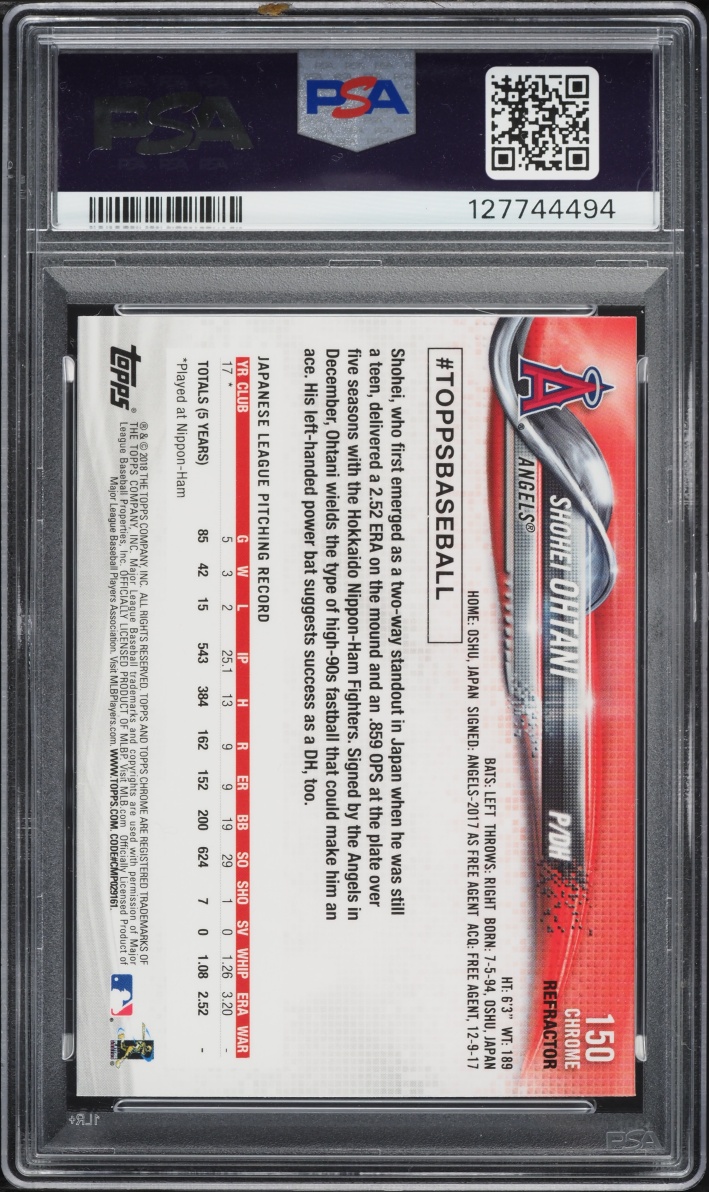 2018 Topps Chrome Refractor Pitching Shohei Ohtani ROOKIE #150 PSA 10 GEM MINT