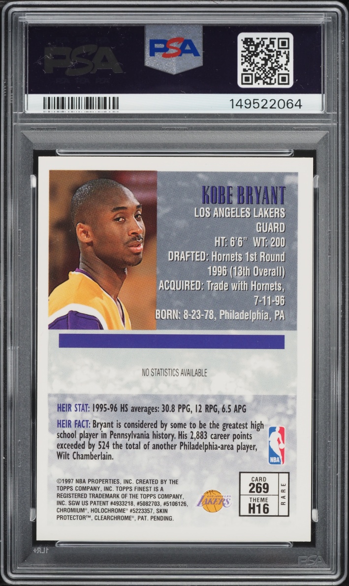 1996 Finest Gold Kobe Bryant ROOKIE #269 PSA 9 MINT