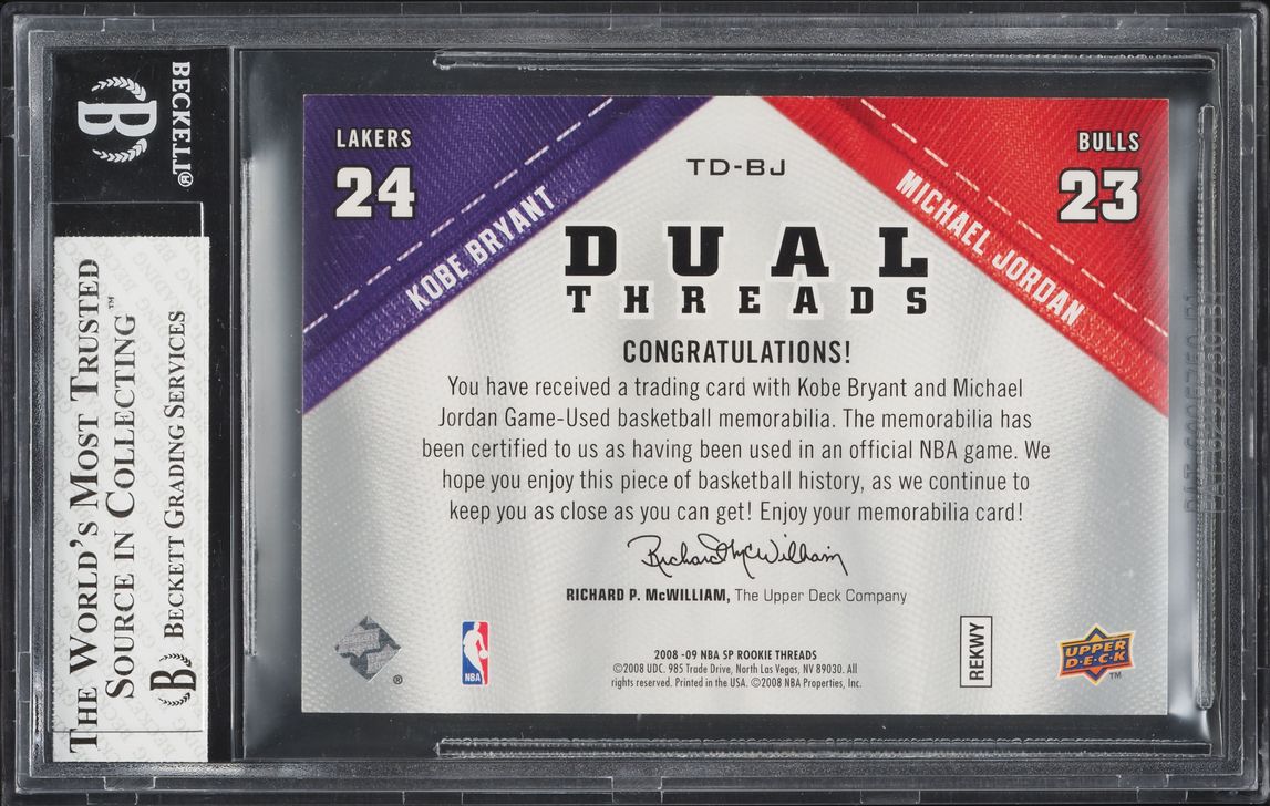 2008 SP Dual Threads Kobe Bryant Michael Jordan PATCH #TDBJ BGS 8 NM-MT